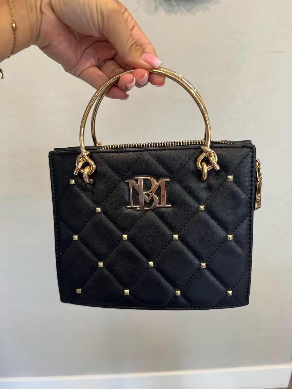 Badgley Mischka Black Quilted Mini Top-Handle Bag with Gold Hardware
